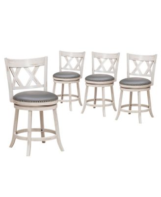 25.5'' Swivel Bar Stools Set of 4 Solid Wood Stools w/ X-shaped Backrests Antique