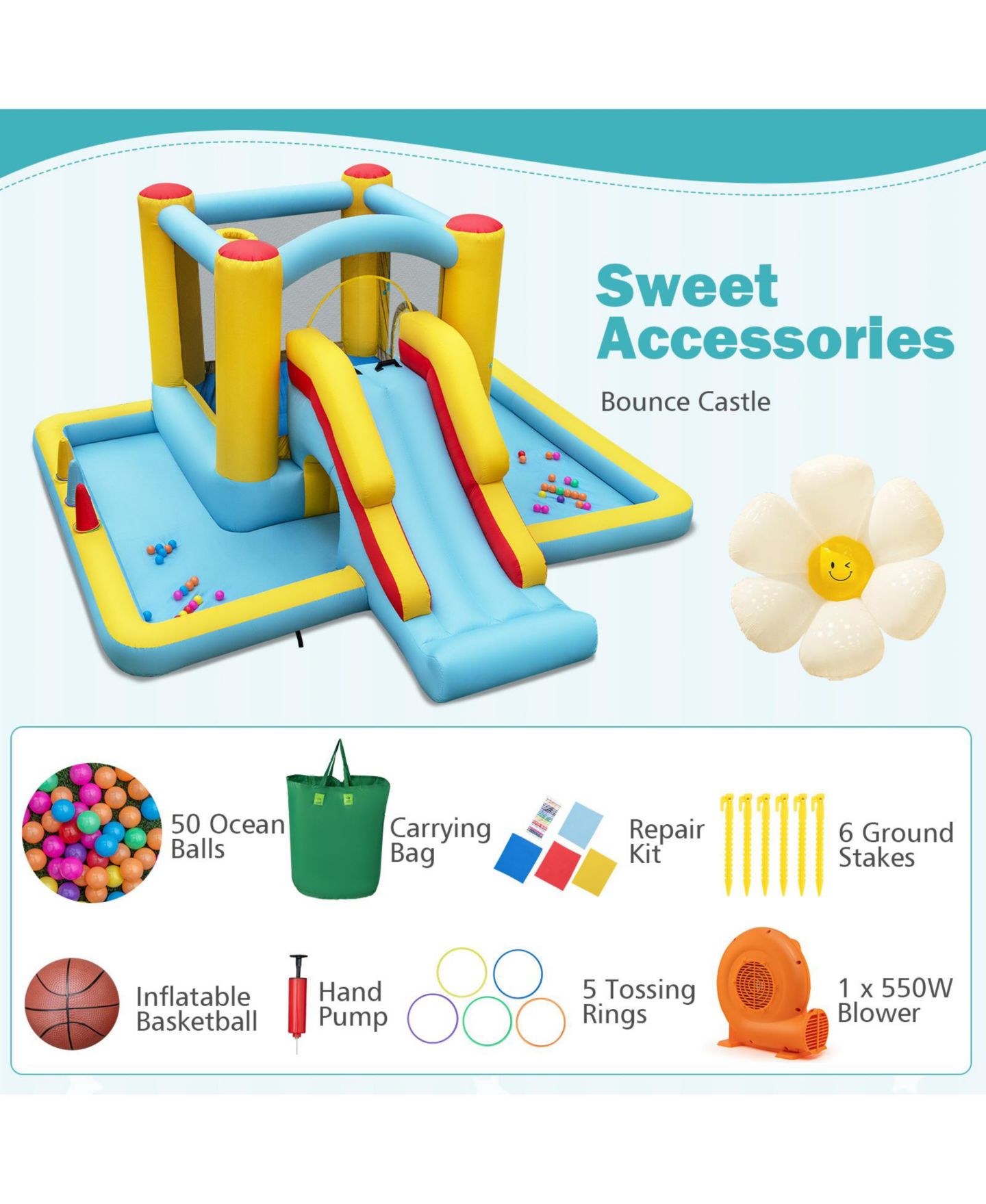 Детская игрушка HONGGE 7-in-1 Bouncy Castle Bounce House with Slide, Supports Up to 200 lbs., Ages 3+, цвет: Разноцветный — фото 5
