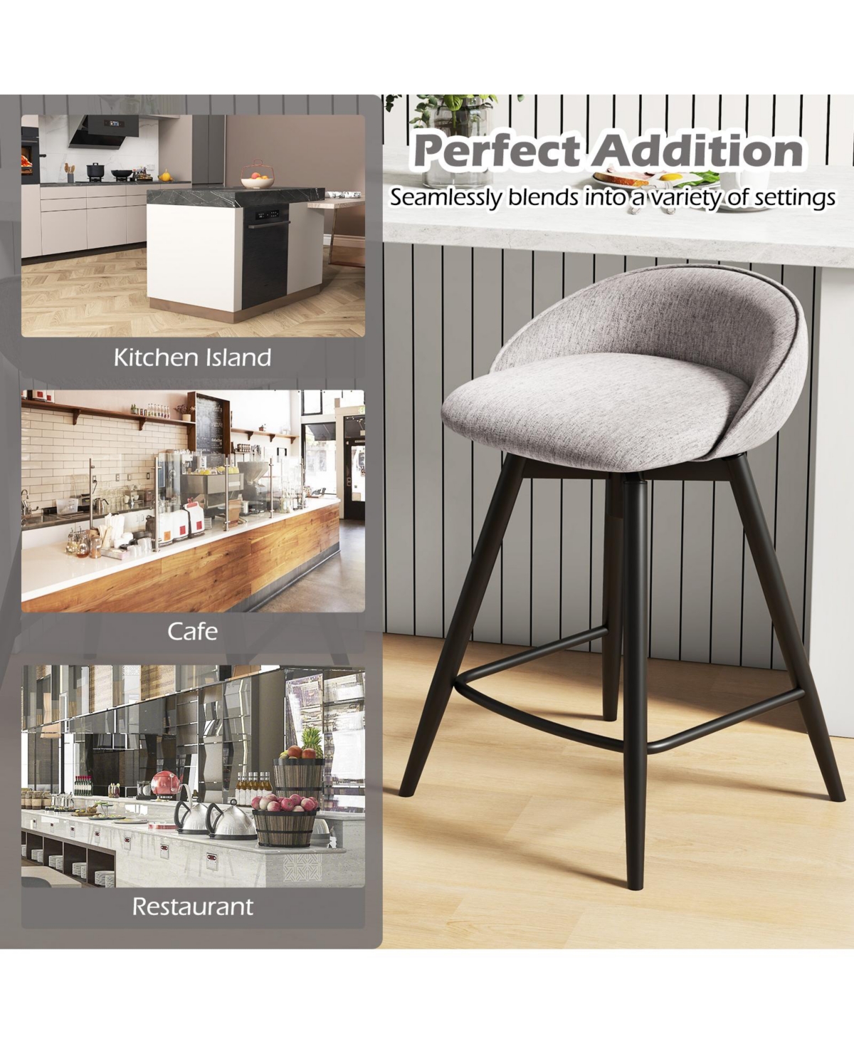 Sugift Set of 2 Upholstered Bar Stools with Footrest and Backrest