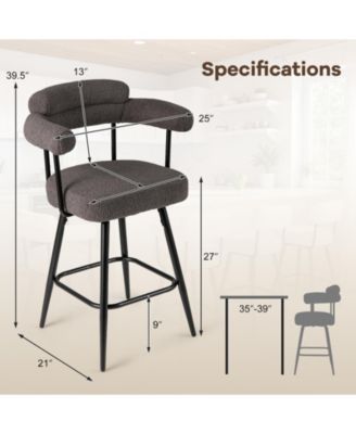 Swivel Bar Stool Set of 2 Counter Height Chairs with Curved Back and Arms
