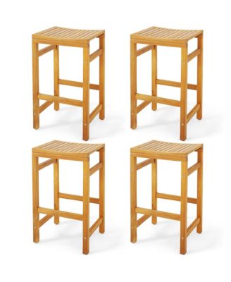Set of 4 Acacia Wood Bar Stool 30-Inch Height Bar Chair with Saddle Shaped Seat