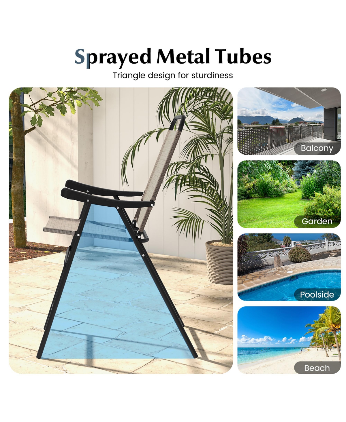 Gymax 4 Pcs Patio Bar Chair Folding Bar Height Metal Frame w/ Footrest Garden