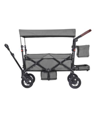 Wagon Stroller for 2 Kids, Collapsible Push Pull Quad Stroller with Adjustable Handle, Harness, Removable Canopy