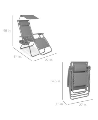 Folding Zero Gravity Recliner Patio Lounge Chair w/ Canopy Shade, Headrest, Tray
