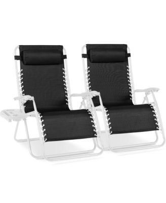 Set of 2 Extra Wide Zero Gravity Lounge Chair Recliners w/ Cup Holder