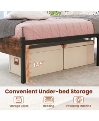 Twin Metal and Wood Platform Bed Frame with Headboard