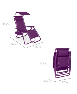 Folding Zero Gravity Recliner Patio Lounge Chair w/ Canopy Shade, Headrest, Tray
