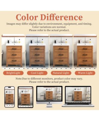 48" Light Gray Sintered Stone Countertop Ceramic Basin, No Cabinet No Faucet