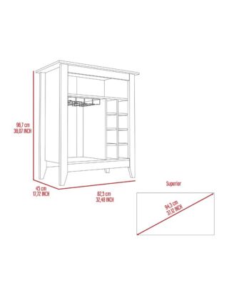38 Bar-Coffee Cart with 8 Bottle Racks, 1 Cup Holder and Central Shelf