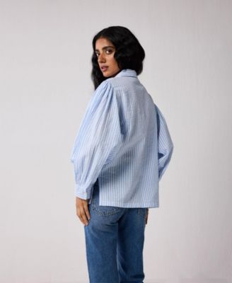 Women's Long Balloon Sleeves Striped Shirt
