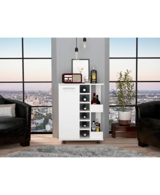Bar Cart with 2 External Shelves, 6 Wine Racks and 1 Cabinet
