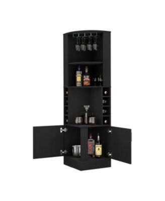Corner Bar Cabinet 17.6 H x 12.7 W with 2 Cabinets 12 Wine Rack