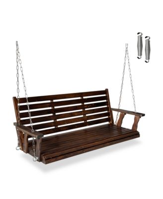 Innovaze 3-Seater Extra Large Wooden Porch Swing, Ergonomic Seat, Bench Swing with Hanging Chains and Springs, for Outdoor Patio Garden Yard