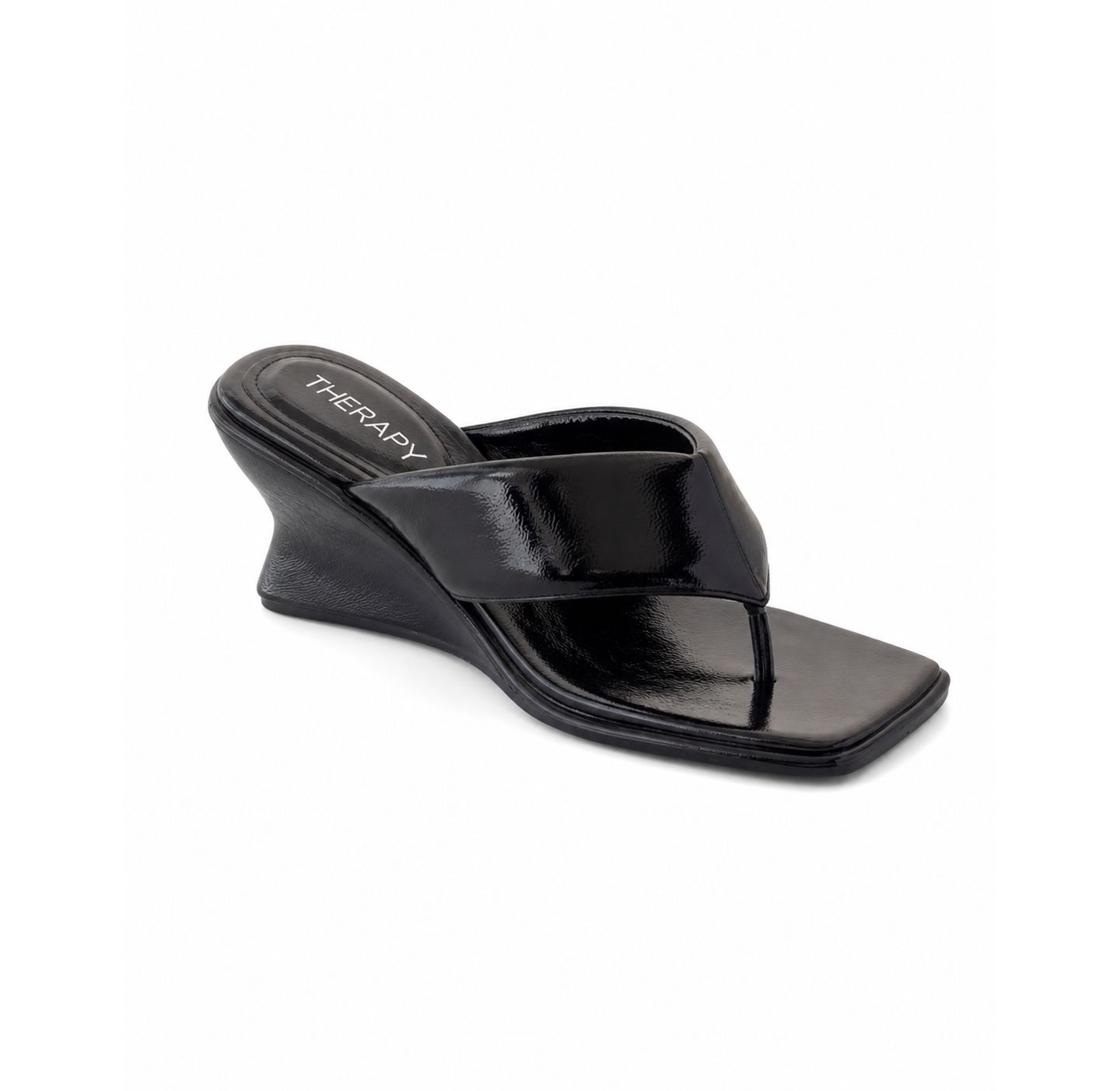 Женские туфли Therapy Australia Lennox Square Toe Wedge Thong Heel, цвет: Чёрный лаковый — фото 1