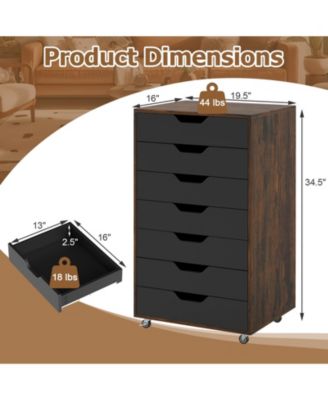 Wooden 7-Drawer Chest with Lockable Wheels for Storage