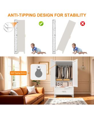 60 Inch Tall Farmhouse Armoire Wardrobe Closet, Clothing Storage Cabinet with 2 Doors, 1 Drawer and Hanging Rod for Bedroom