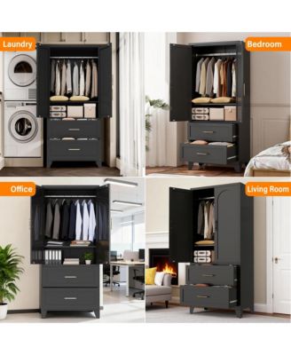 71" Tall Metal Armoire Wardrobe Closet, Clothing Storage Cabinet with 2 Doors, 2 Drawers, Hanging Rod and Shelf for Bedroom