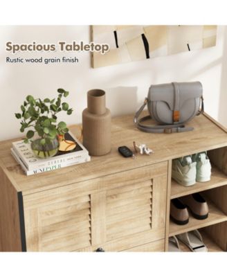 Shoe Rack Organizer with Flip-up See-through Doors and Adjustable Shelves-Oak