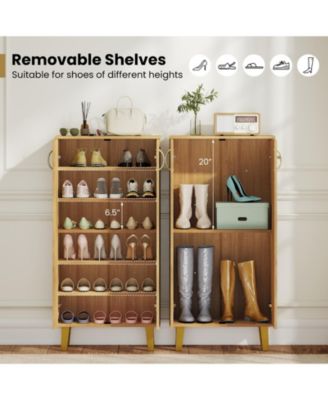 6-Tier Modern Freestanding Wooden Shoe Cabinet with Doors and Removable Shelves