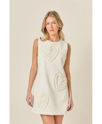 English Factory - Pearl Heart Embellished Mini Shift Dress White / S