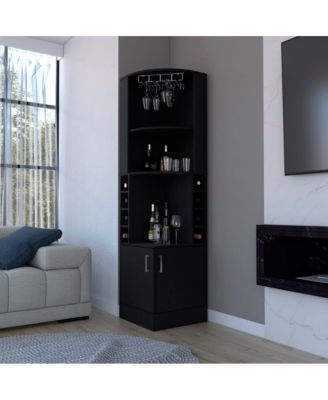 Atanasio Corner Bar Cabinet for Living Room with 8 Wine Cubbies and Glass Rack
