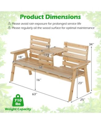 Outdoor Fir Wood Bench with Foldable Middle Table
