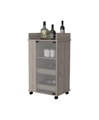 Glass Door Bar Cart with Bottle Holder and Casters