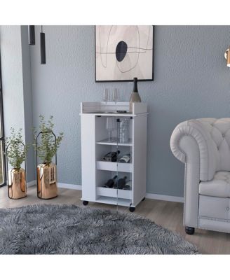 Beaver Bar Cart with Two-Side Shelves, Glass Door and Casters