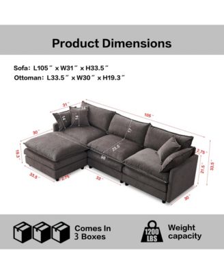 L-Shaped Modular Sectional Sofa, 105" 3-Seater Convertible Chenille Couch with Removable Ottoman for Living Room Decor