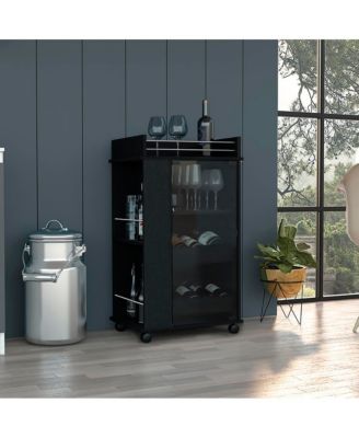 Glass Door Bar Cart with 2 Side Shelves and Casters, Modern Rolling Home Bar Serving Cart