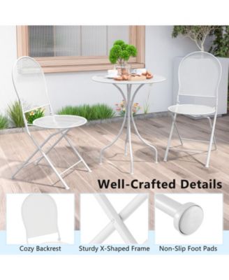 3 Piece Metal Bistro Patio Round Table and 2 Folding Chairs Set