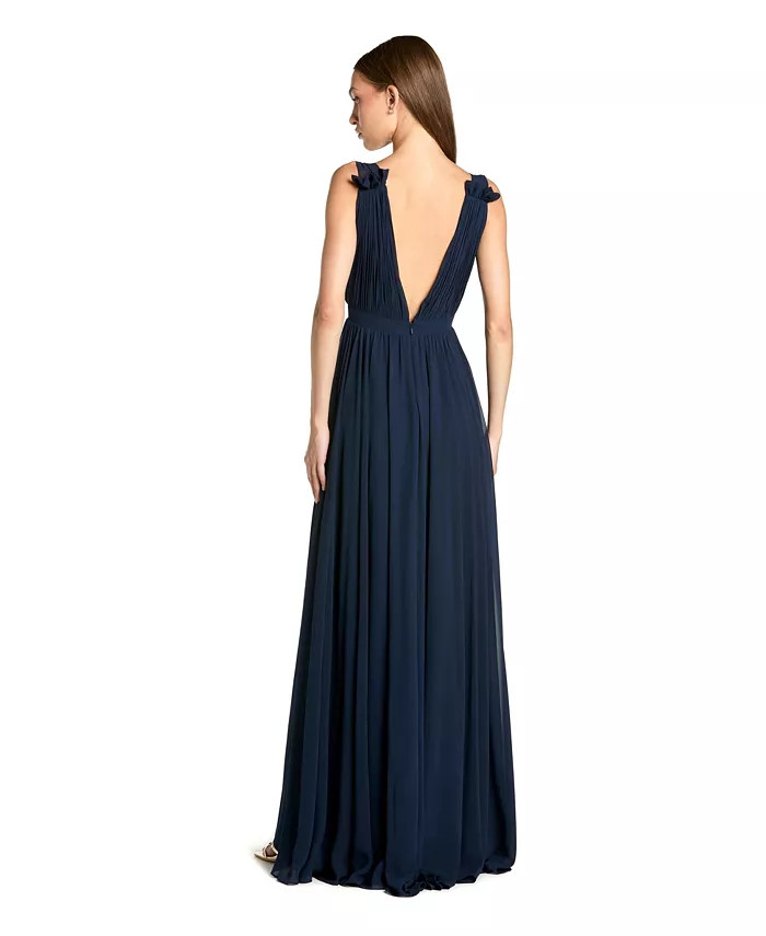 Petite Sleeveless Pleated Chiffon V-Neck Gown - thumbnail 2