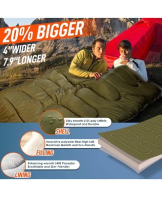 Double Sleeping Bag Adults Pillow Queen Two Person Camping Hiking Backpacking All Season Cold Warm