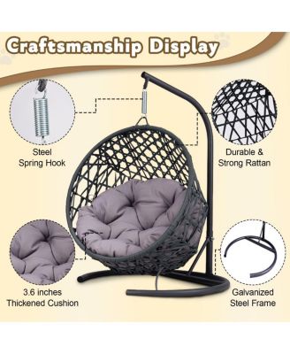 Cat House Swing Bed, Indoor Egg Chair with Cushion, Rattan Look, for Small Pets