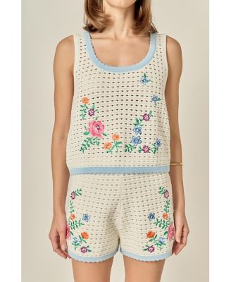 Women's Flower Embroidery Crochet Top