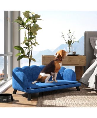 Velvet Large Dog Couch Bed with Foam Cushion, Pearl Design, Soft Dog Sofa for Big and Medium Dogs, Dark Blue