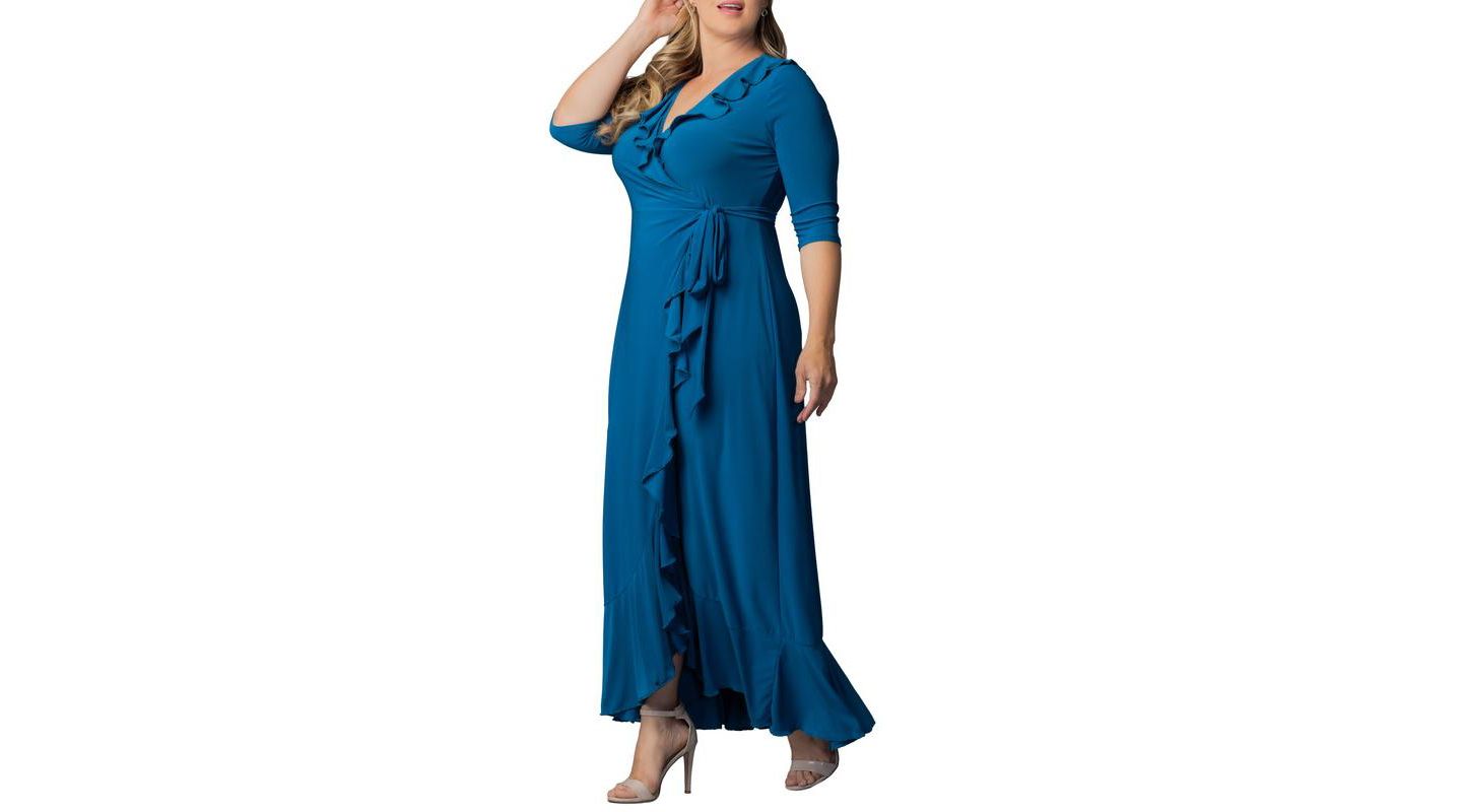 Женское платье Kiyonna Plus Size Maritime Ruffle Maxi Dress with Sleeves, цвет: Синий — фото 4