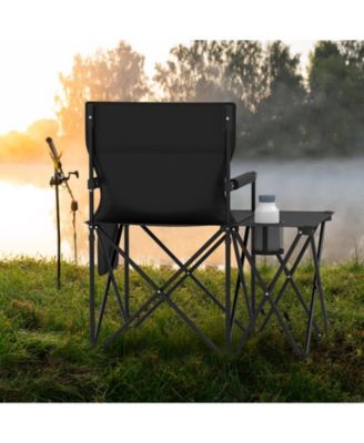 Oversized Camping Chair with Integrated Side Table and Storage Pockets