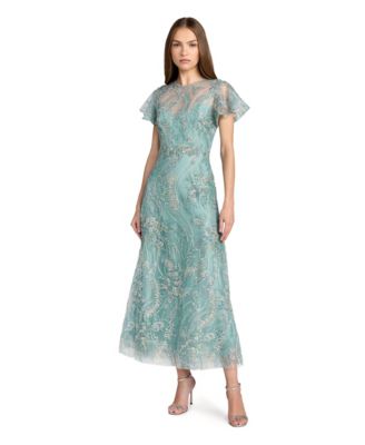 green emerald velvet dress Floral Embroidered Sweetheart Neckline Midi Dress main image 0