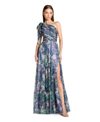 Women's One Shoulder Floral Gown with Side Cutout