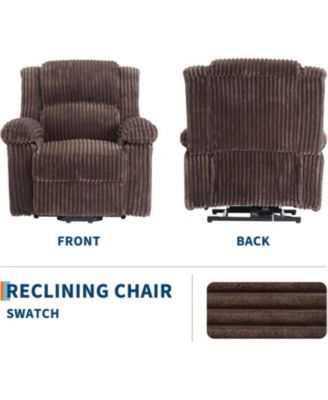 Corduroy Recliner Chair, Manual Recliner Sofa with Handle, Pillow Top Arms, Thick Padding, Side Pocket