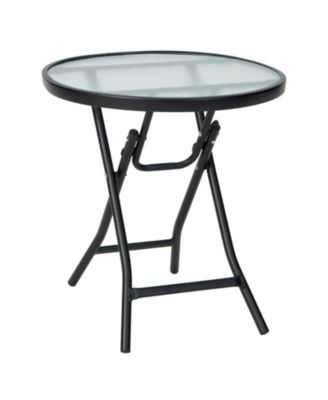 Patio Side Table with Tempered Glass Tabletop