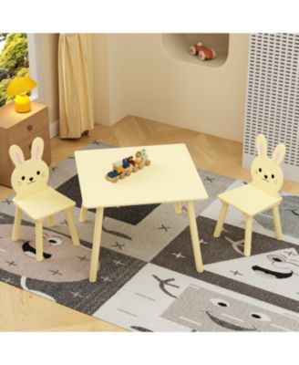 3 Piece Kids Table and Chairs Set, with 2 Bunny Chairs, Activity Play Table Set, for Study, Drawing, Play, Boys and Girls Gift for Ages 2+