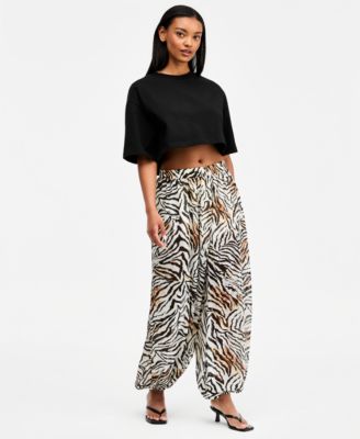 Women's Zebra Printed Pull-On Sheer Balloon Pants