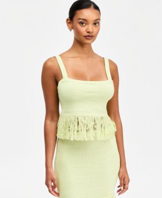 Women's Square-Neck Fringe-Trim Tank Top