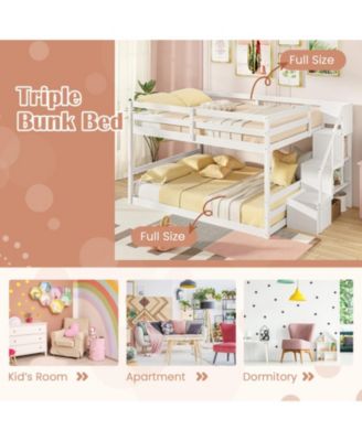 Pine Wood Full Over Full Bunk Bed with Storage Stairs