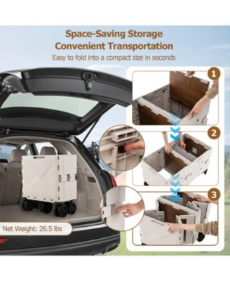 Large Foldable Utility Cart with 2-Tier Storage Crates and Telescoping Handle