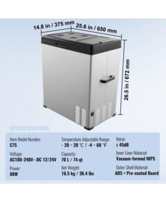 70 Liter Portable Car Refrigerator 12V Single Zone for Camping RV