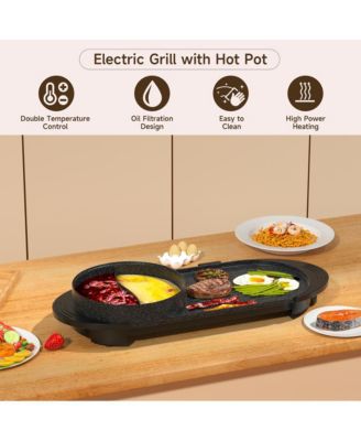 Portable 2-in-1 Electric Hot Pot and BBQ Grill - Non-Stick Teppanyaki Pan