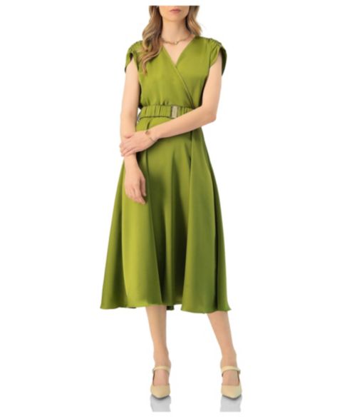 Женское платье Ivonne Sleeveless Midi Satin Dress with Belt